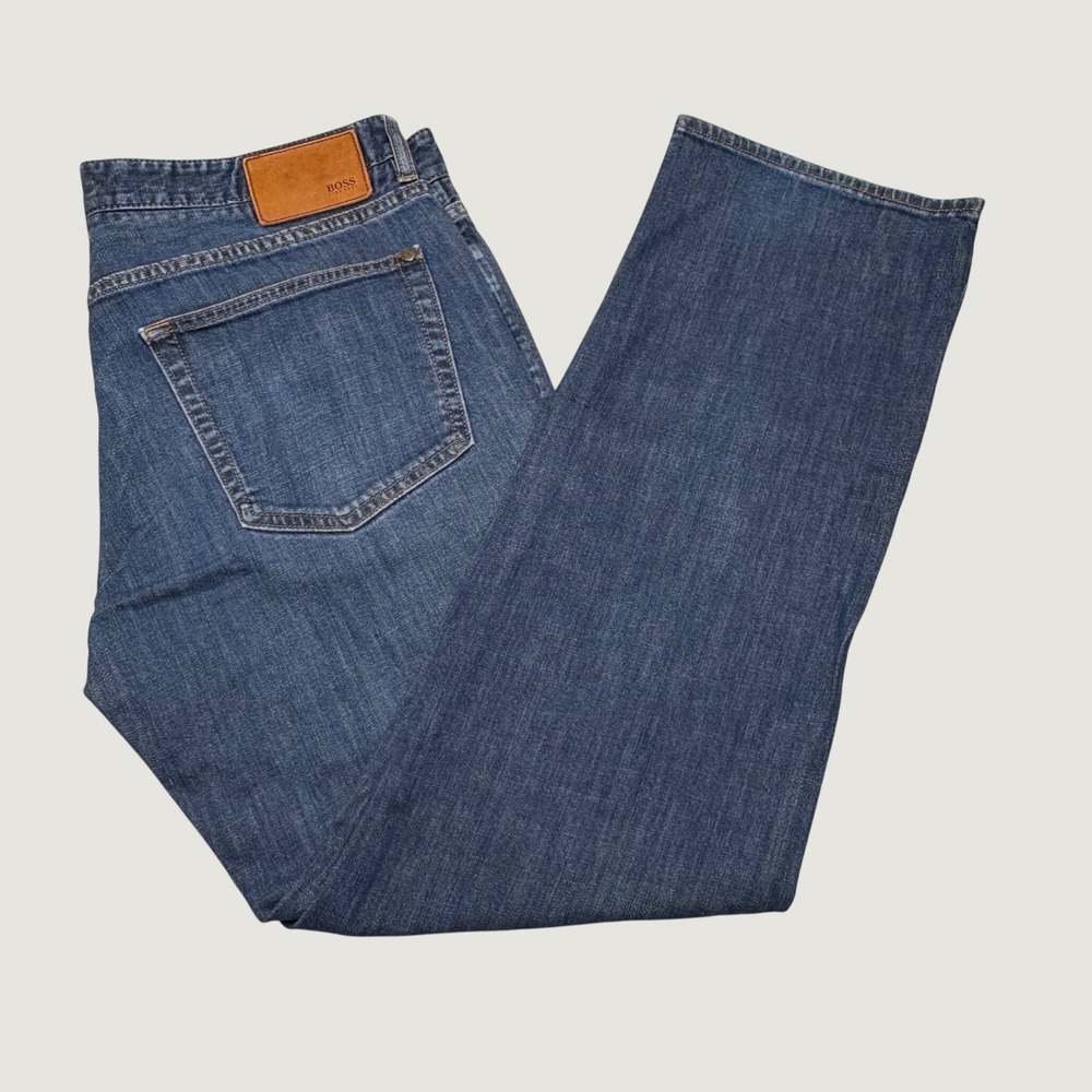 BOSS Hugo Boss Kansas Jeans Mens 36x32 Blue Regular Fit Stretch Straight Leg